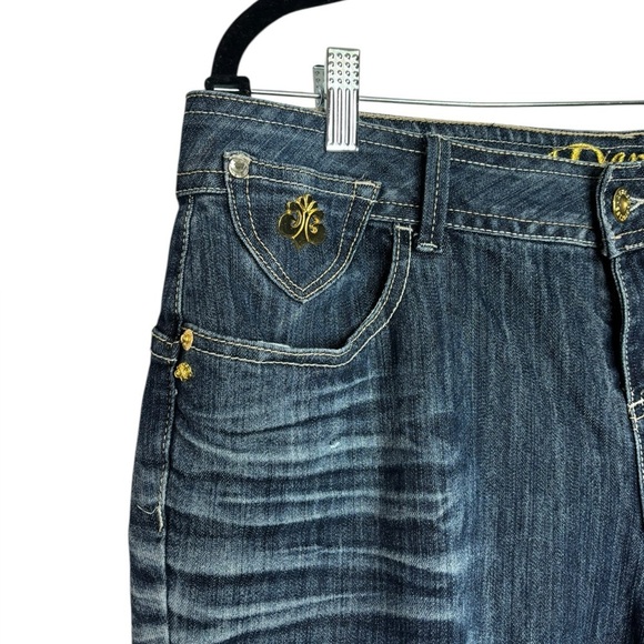 Beyonce's Dereon Embellished Velour Low Rise Flare Dark Distressed Jeans Size 16 - Picture 5 of 16